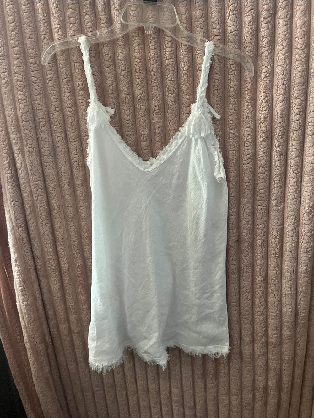 White Frayed-Edge Sleeveless Slip Dress